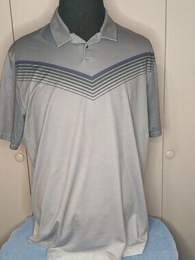 Nike Golf Men's XL Gray Black Striped Dri-Fit Tour Performance Polo Shirt (1035E